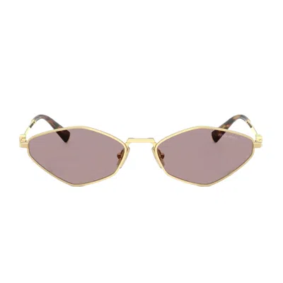 Miu Miu Metal Geometric Oval Sunglasses In Gold