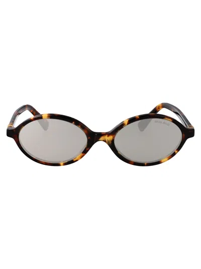 Miu Miu 0mu Oval Tortoiseshell Acetate Sunglasses In Brown