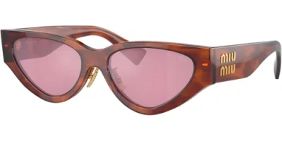 Pre-owned Miu Miu 0mu03zs-5411q50d Cat Eye Brown In Red
