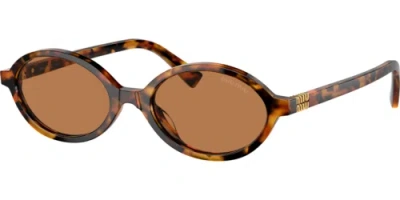 Pre-owned Miu Miu 0mu04zs-5019p2z1 Oval Tortoise In Brown
