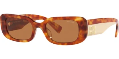 Pre-owned Miu Miu 0mu08ys-514bw2z1 Rectangle Tortoise In Brown