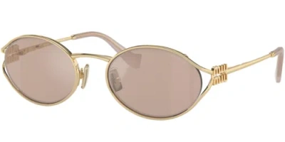 Pre-owned Miu Miu 0mu52ys-54zvn20f Oval Gold In Pink