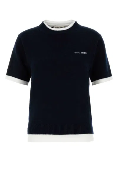 Miu Miu 100% Cashmere Knit Sweater In Blue