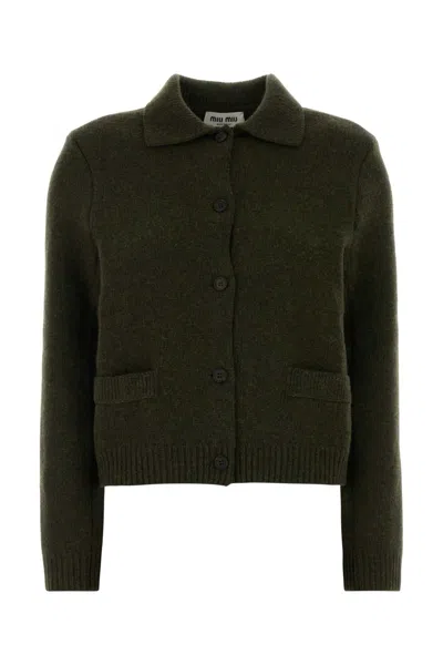 Miu Miu 100% Virgin Wool Cardigan In Green