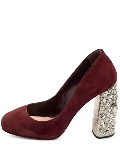 Pre-owned Miu Miu 100mm Embellished Block-heel Suede Pumps