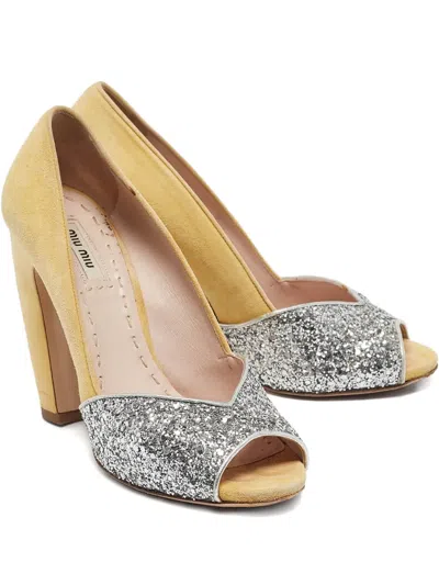 Pre-owned Miu Miu 100mm Leather Heeled Pumps In Neutral
