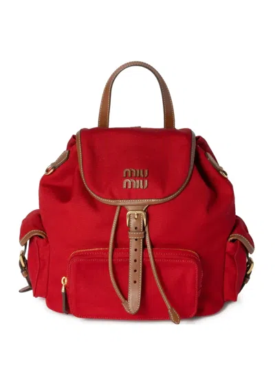 Miu Miu Logo-lettering Backpack In レッド