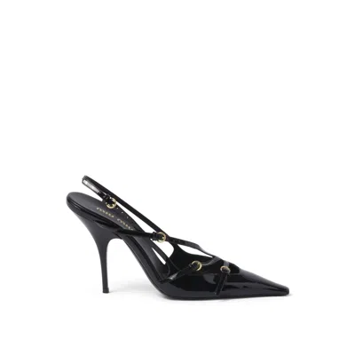Miu Miu Patent Leather Slingbacks With Buckles In Black