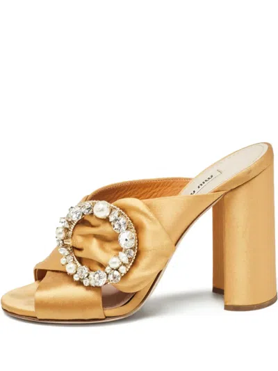 Pre-owned Miu Miu 105mm Crystal-embellished Sandals In Brown