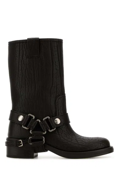 Miu Miu Dark Brown Leather Ankle Boots