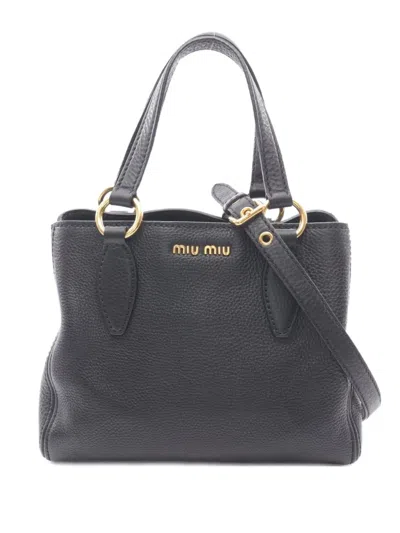 Pre-owned Miu Miu 10s Small Leather Tote Bag In Black