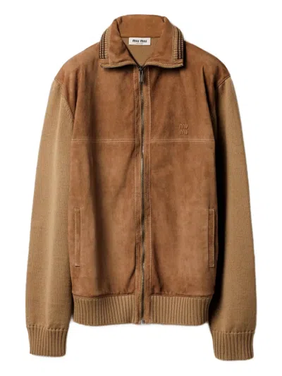 Miu Miu スエードインサート カーディガン In Brown