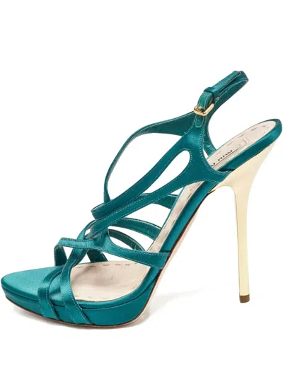 Pre-owned Miu Miu 110mm Crisscross Satin Sandals In Green
