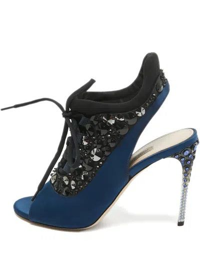 Pre-owned Miu Miu 110mm Crystal-embellished Sandals In Blue