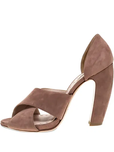 Pre-owned Miu Miu 115mm Crossover-strap Suede Sandals In Pink