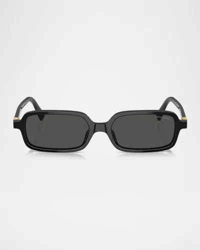 Miu Miu Miu Mens Black Mu 11zs Rectangle-frame Acetate Sunglasses