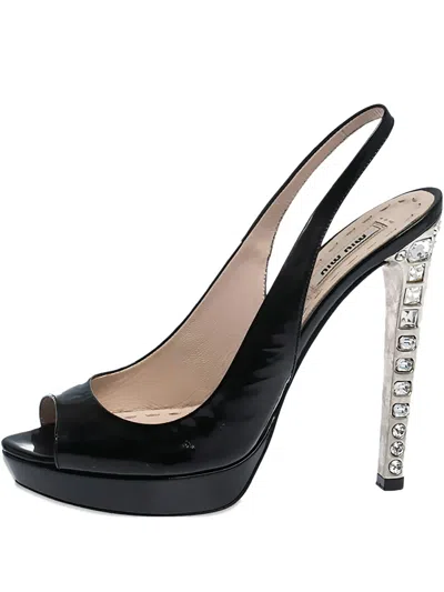 Pre-owned Miu Miu 130mm Crystal-embellished Leather Sandals In Black