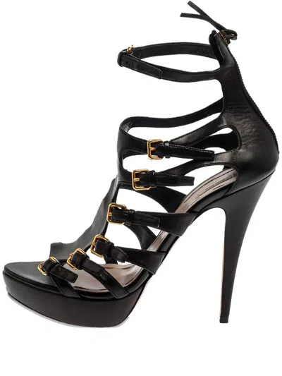 Pre-owned Miu Miu 130mm Leather Heeled Sandals In Black