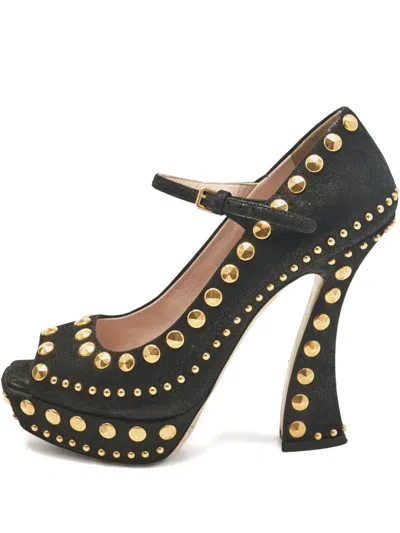 Pre-owned Miu Miu 130mm Platform Studded Pumps