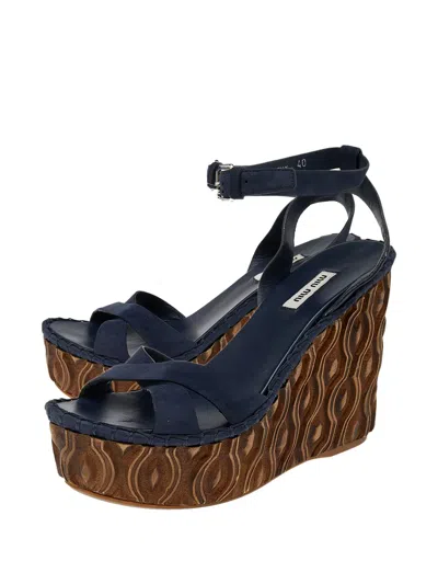 Pre-owned Miu Miu 130mm Wedged-platform Sandals In Blue