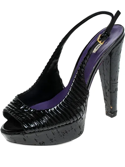 Pre-owned Miu Miu 135mm Patent Leather Slingback Sandals In Black