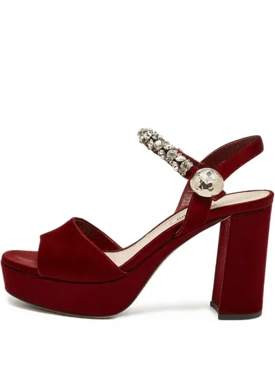 Pre-owned Miu Miu 140mm Bejeweled Platform Sandals