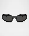 Miu Miu 14zsf Logo Oval Acetate Sunglasses In Black