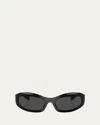 Miu Miu 14zsf Logo Oval Acetate Sunglasses In Black