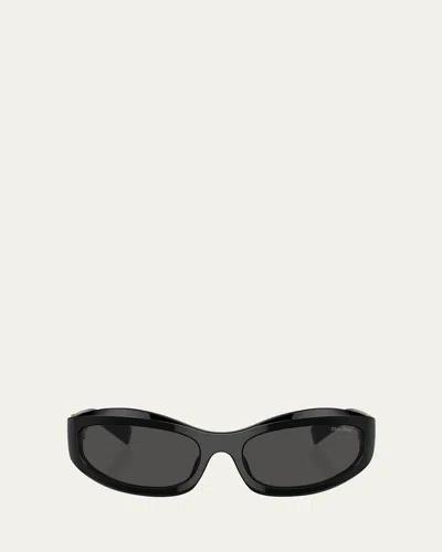 MIU MIU 14ZSF LOGO OVAL ACETATE SUNGLASSES