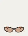 Miu Miu 14zsf Logo Oval Acetate Sunglasses In Brown
