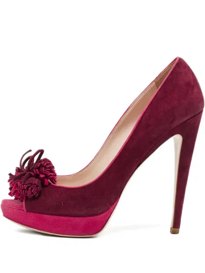 Pre-owned Miu Miu 155mm Leather Heeled Sandals In Red