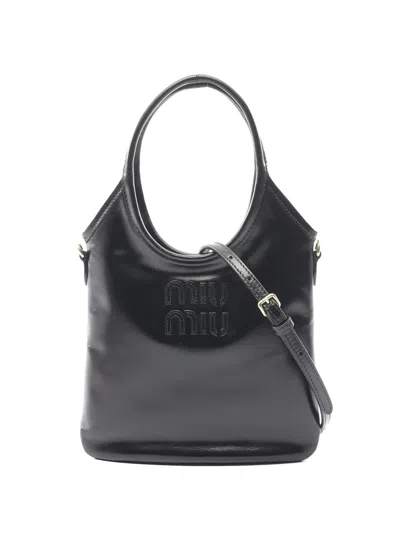 Pre-owned Miu Miu 1920s Ivy Leather Tote Bag In Black