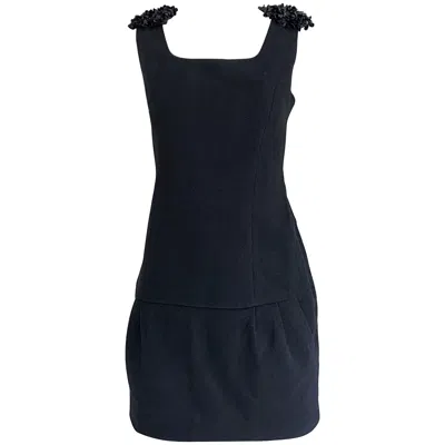 Pre-owned Miu Miu 1990s  Black Virgin Wool Sequin Beaded Vintage 90s Mini Dress