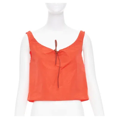 Pre-owned Miu Miu 1990s Vintage Orange Nylon Drawstring Leather Trim Cropped Tank It40 S