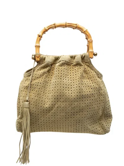 Pre-owned Miu Miu 1993-2000 Laser Cut Suede Bamboo Top Handle Bag Handbag In Brown