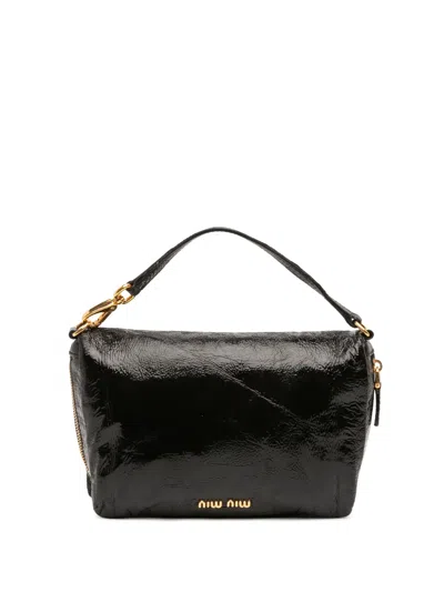 Pre-owned Miu Miu 1993-2000 Patent Zip Handbag In Black