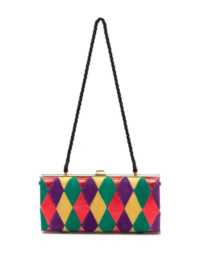 Pre-owned Miu Miu 1993-2010 Multicolor Velvet Harlequin Minaudiere Clutch With Strap Shoulder Bag