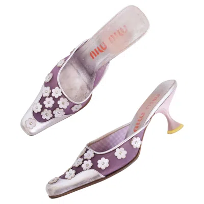 Pre-owned Miu Miu 1999 Purple Mesh 3d Silver Flower Mules (38)