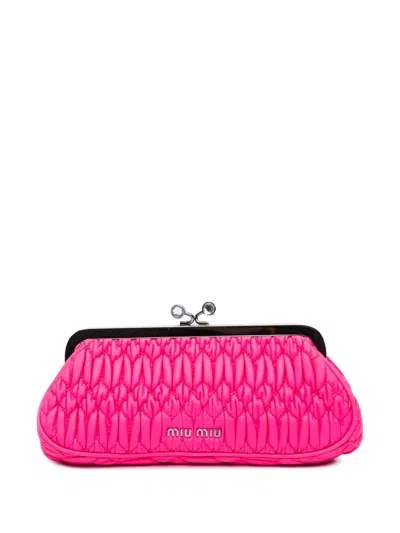 Pre-owned Miu Miu 2000-2010 Matelasse Nappa Kiss Lock Frame Clutch Bag In Pink