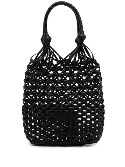 Pre-owned Miu Miu 2000-2010 Nappa Macrame Bucket Bag In Black