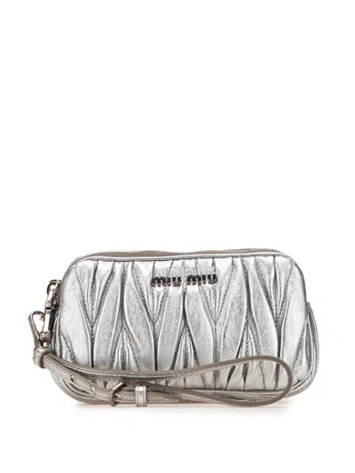 Pre-owned Miu Miu 2000-2010 Nappa Matelasse Double Zip Clutch Bag In Silver