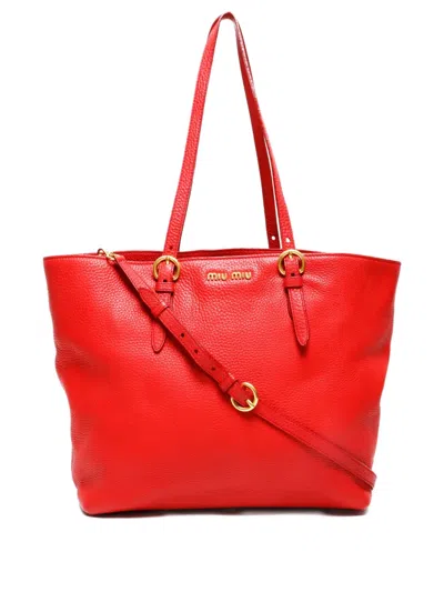 Pre-owned Miu Miu 2000-2015 Large Leather Tote Bag In Red
