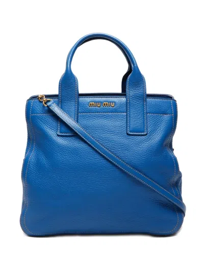 Pre-owned Miu Miu 2000-2015 Leather Two-way Tote Bag In Blue
