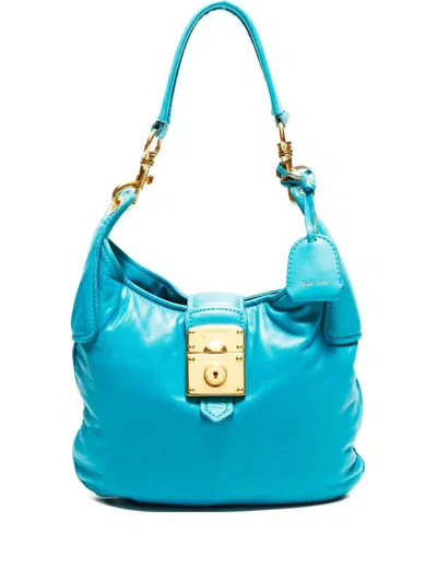 Pre-owned Miu Miu 2000-2015 Lock Leather Shoulder Bag In Blue