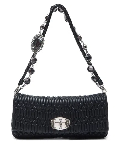 Pre-owned Miu Miu 2000-2020 Matelassé Crystal Shoulder Bag In 黑色