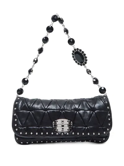 Pre-owned Miu Miu 2000-2020's Quilted Crystal Shoulder Bag In 黑色