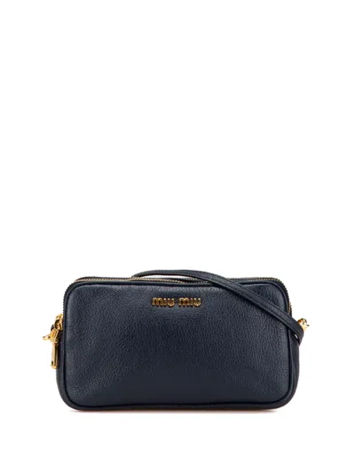 Pre-owned Miu Miu 2000-2024 Madras Double Zip Camera Bag Crossbody Bag In Blue
