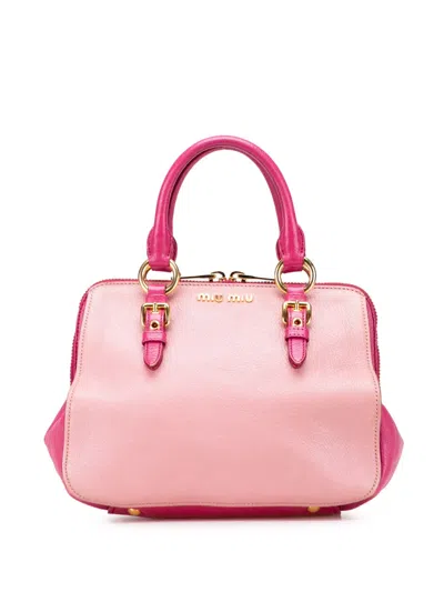 Pre-owned Miu Miu 2000-2025 Bicolor Goatskin Madras Bowler Bag Satchel In Pink