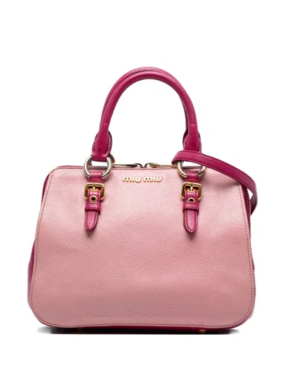 Pre-owned Miu Miu 2000-2025 Bicolor Goatskin Madras Bowler Bag Satchel In Pink