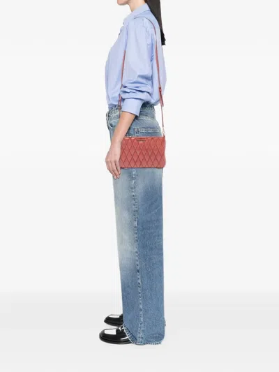 Pre-owned Miu Miu 2000-2025 Matelasse Lambskin Crossbody Bag In Red